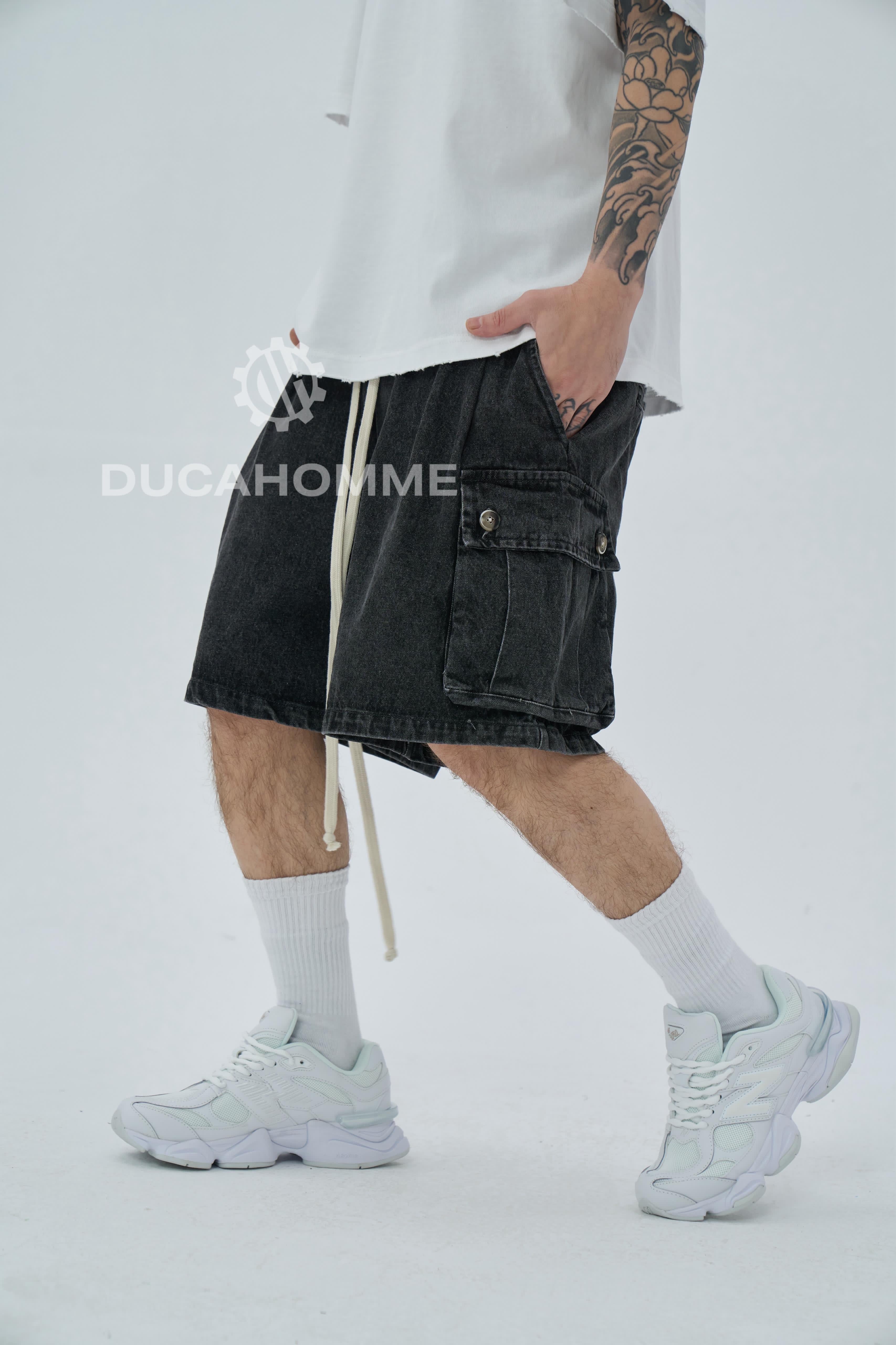 Pantaloncino Cargo Effetto jeans grigio