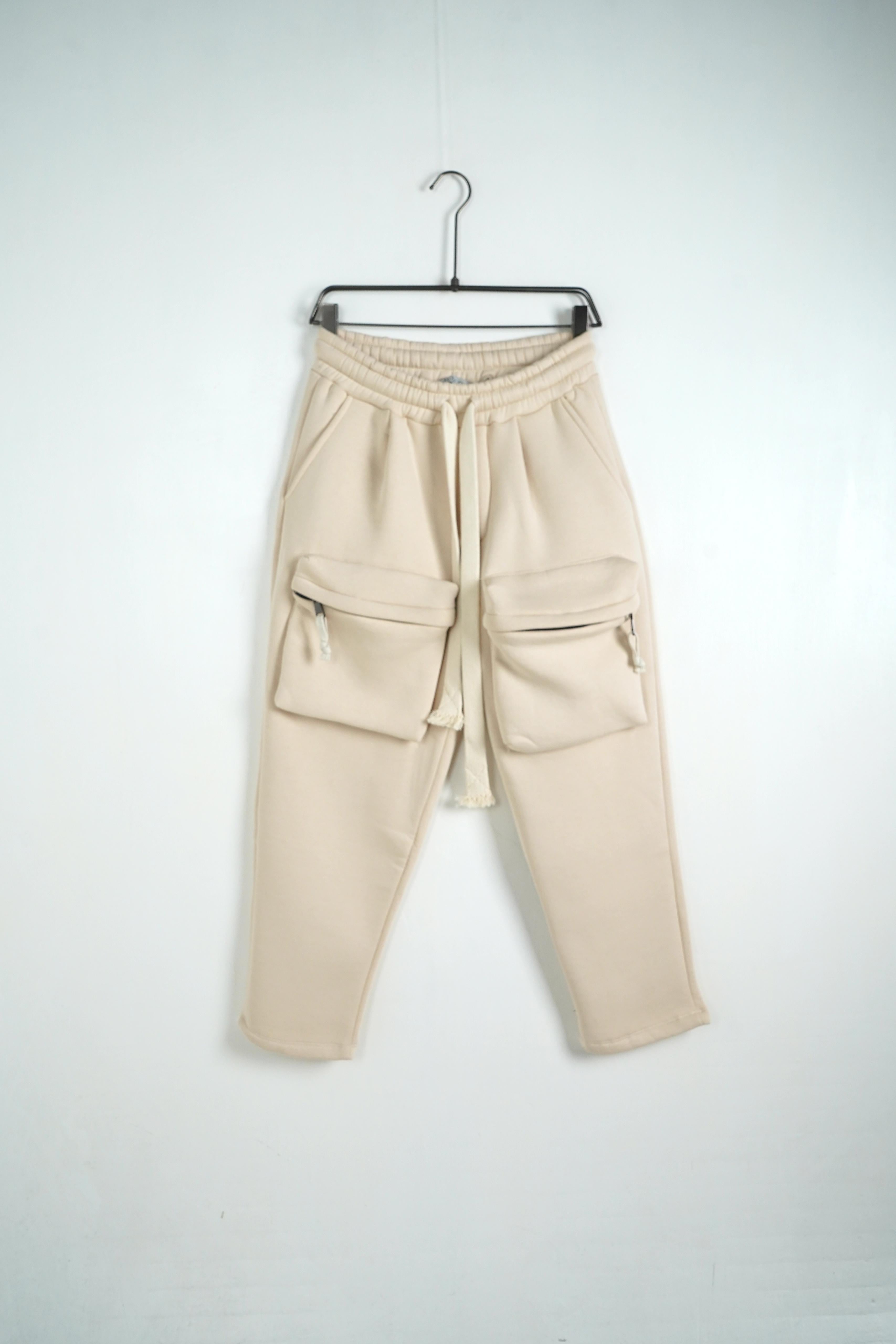 Pantalone Cotone Cargo Zip Beige Chiaro