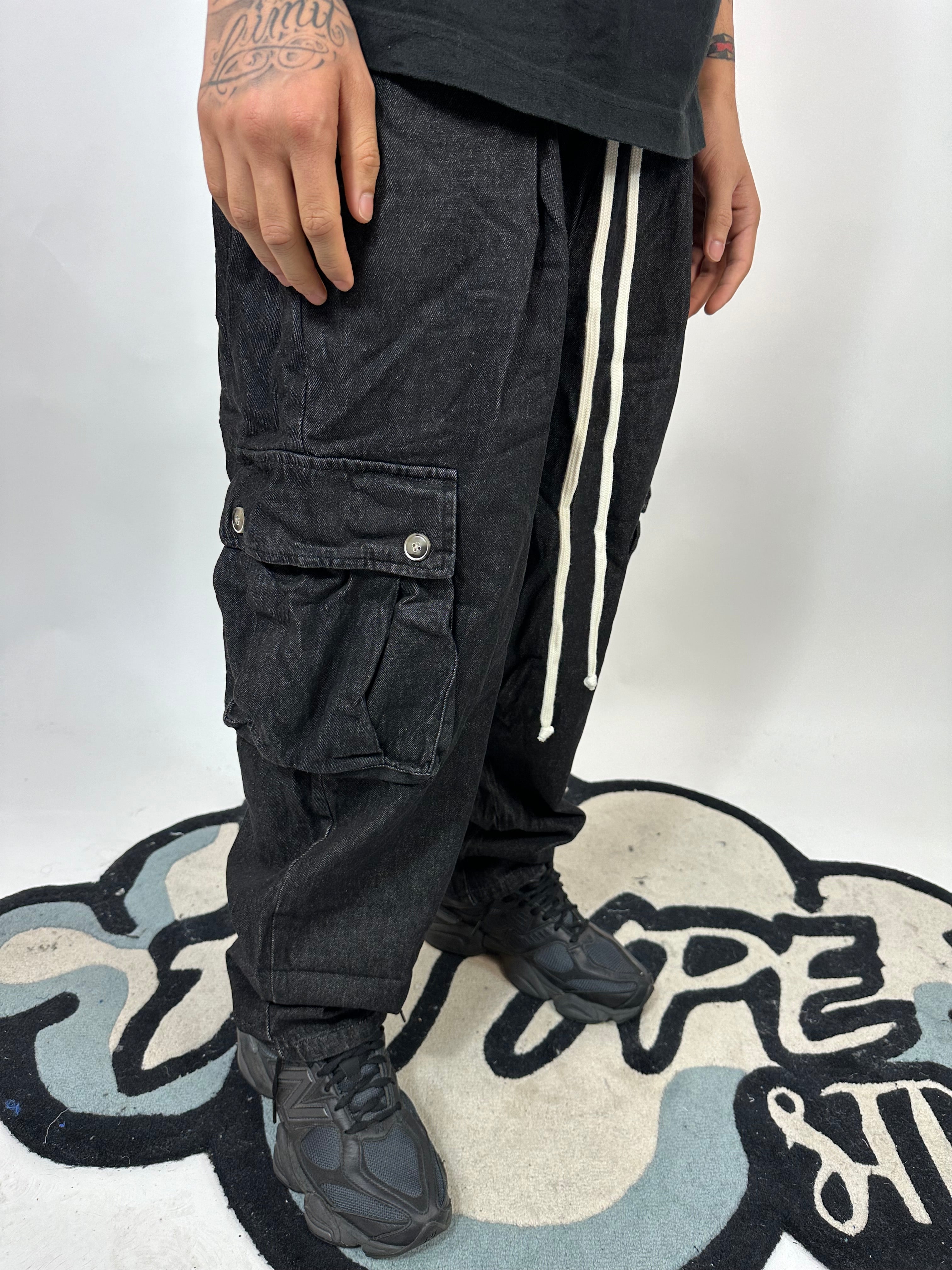 Pantalone Cargo ANDME Sartoriale Effetto Jeans Nero