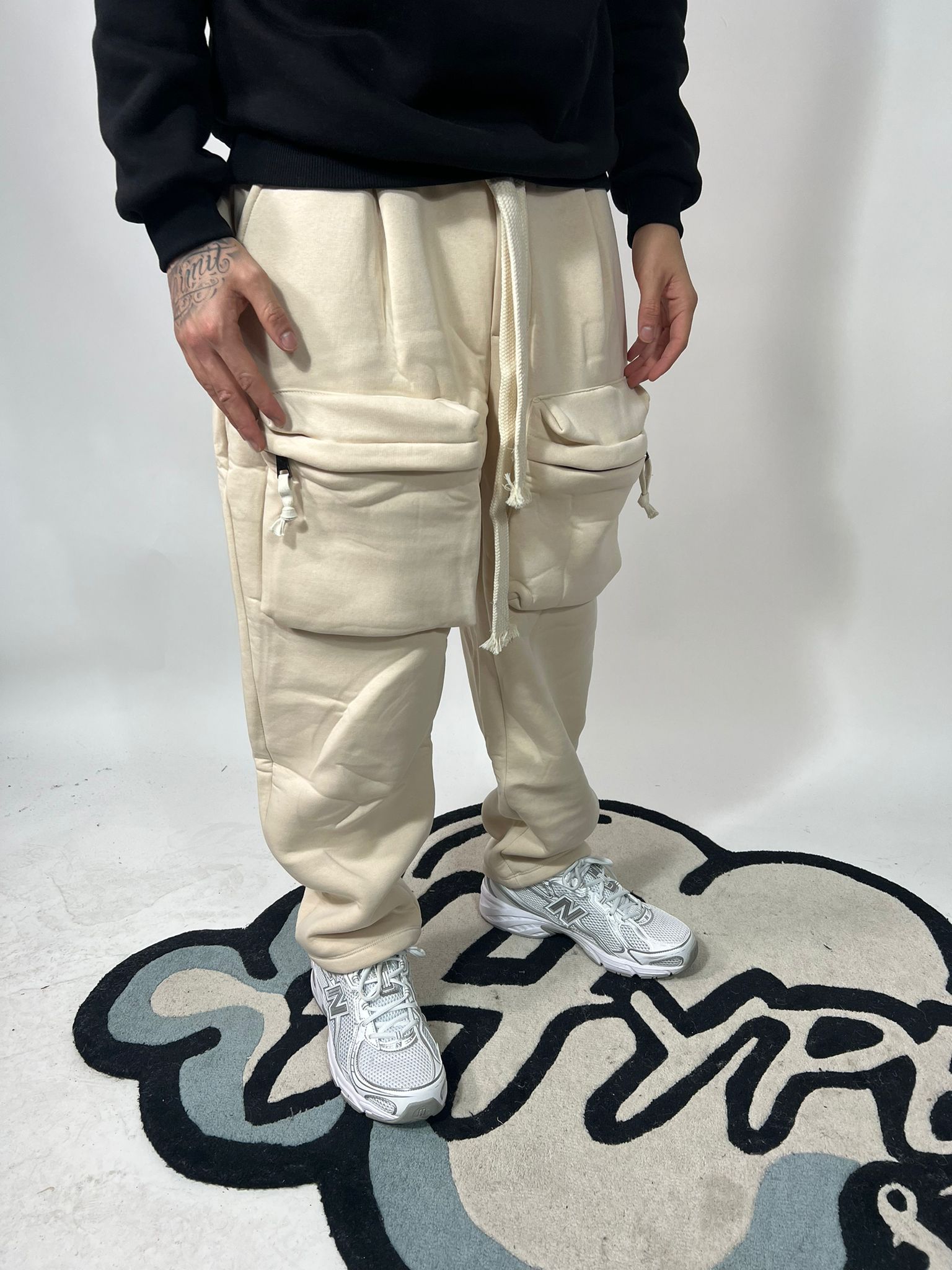 Pantalone Cotone Cargo Zip Beige Chiaro