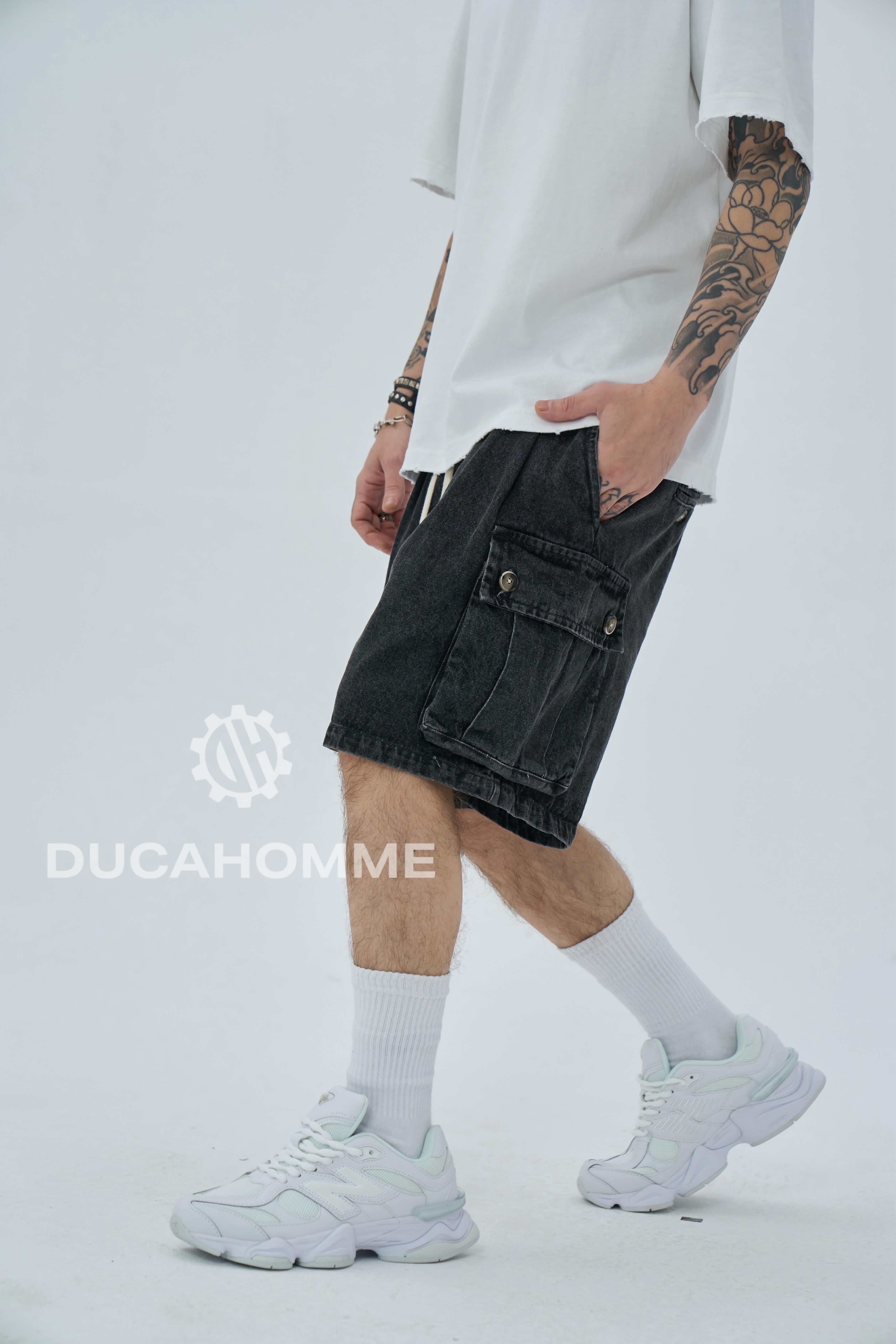 Pantaloncino Cargo Effetto jeans grigio