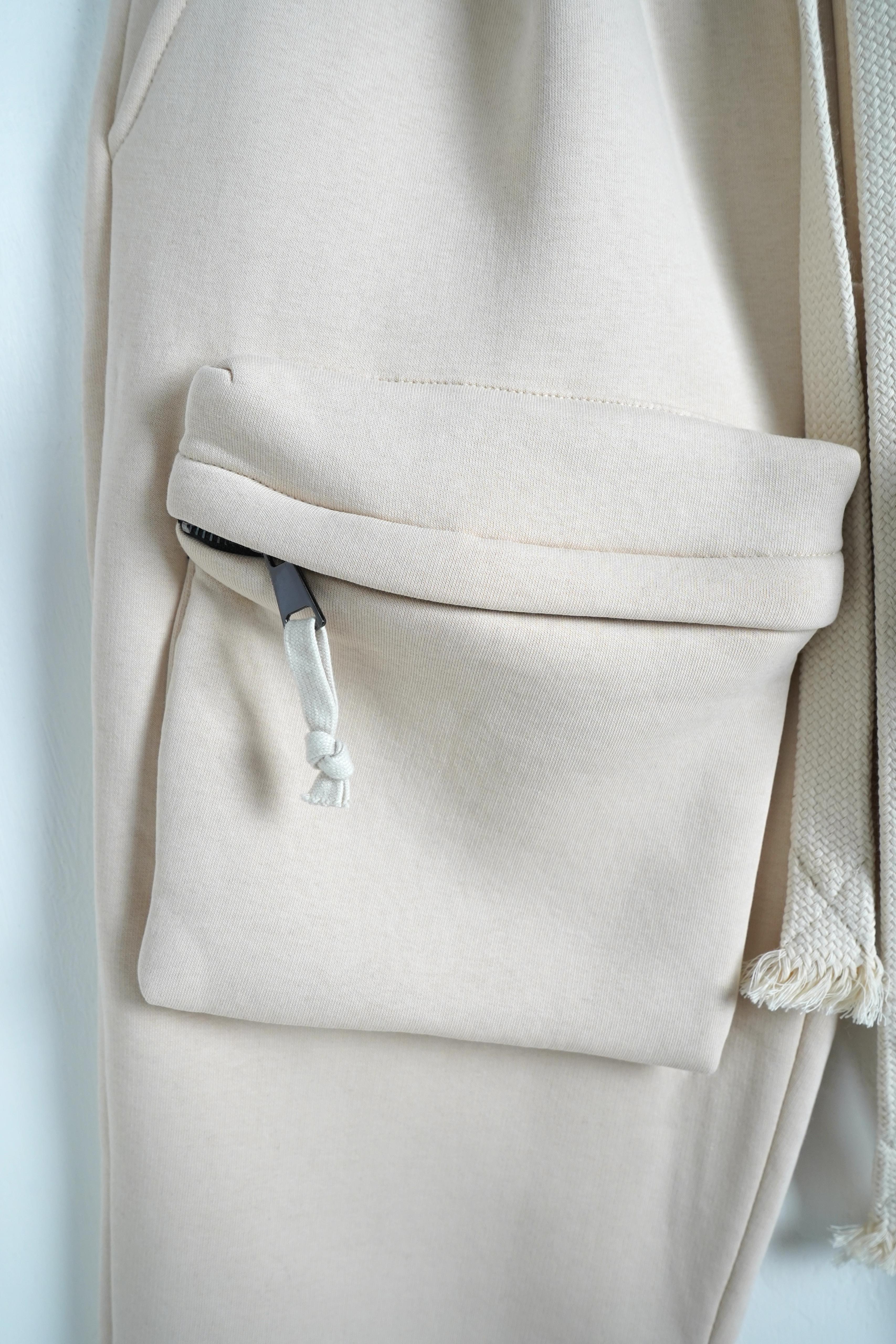 Pantalone Cotone Cargo Zip Beige Chiaro