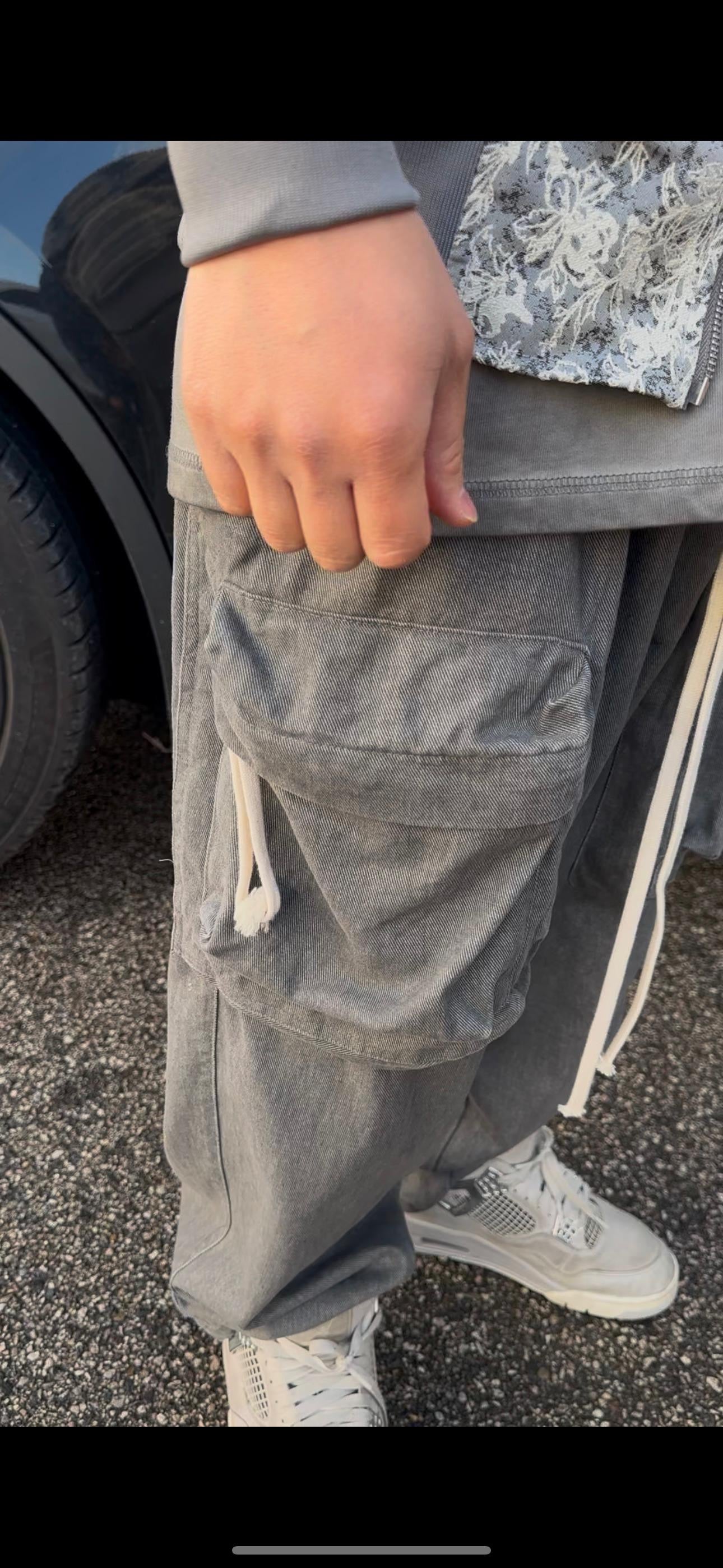Pantalone Cargo Zip Tessuto Grigio Scuro