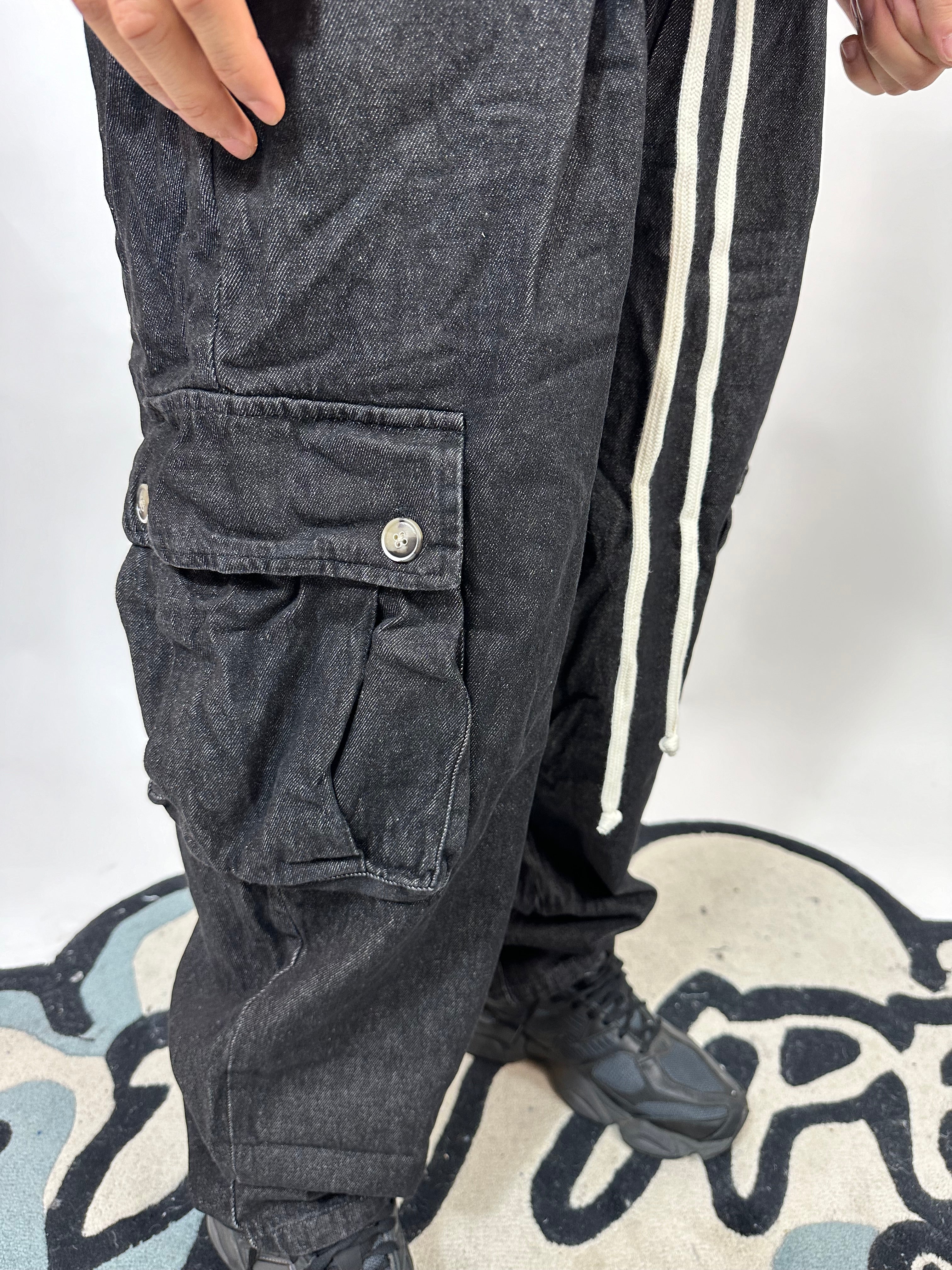 Pantalone Cargo ANDME Sartoriale Effetto Jeans Nero