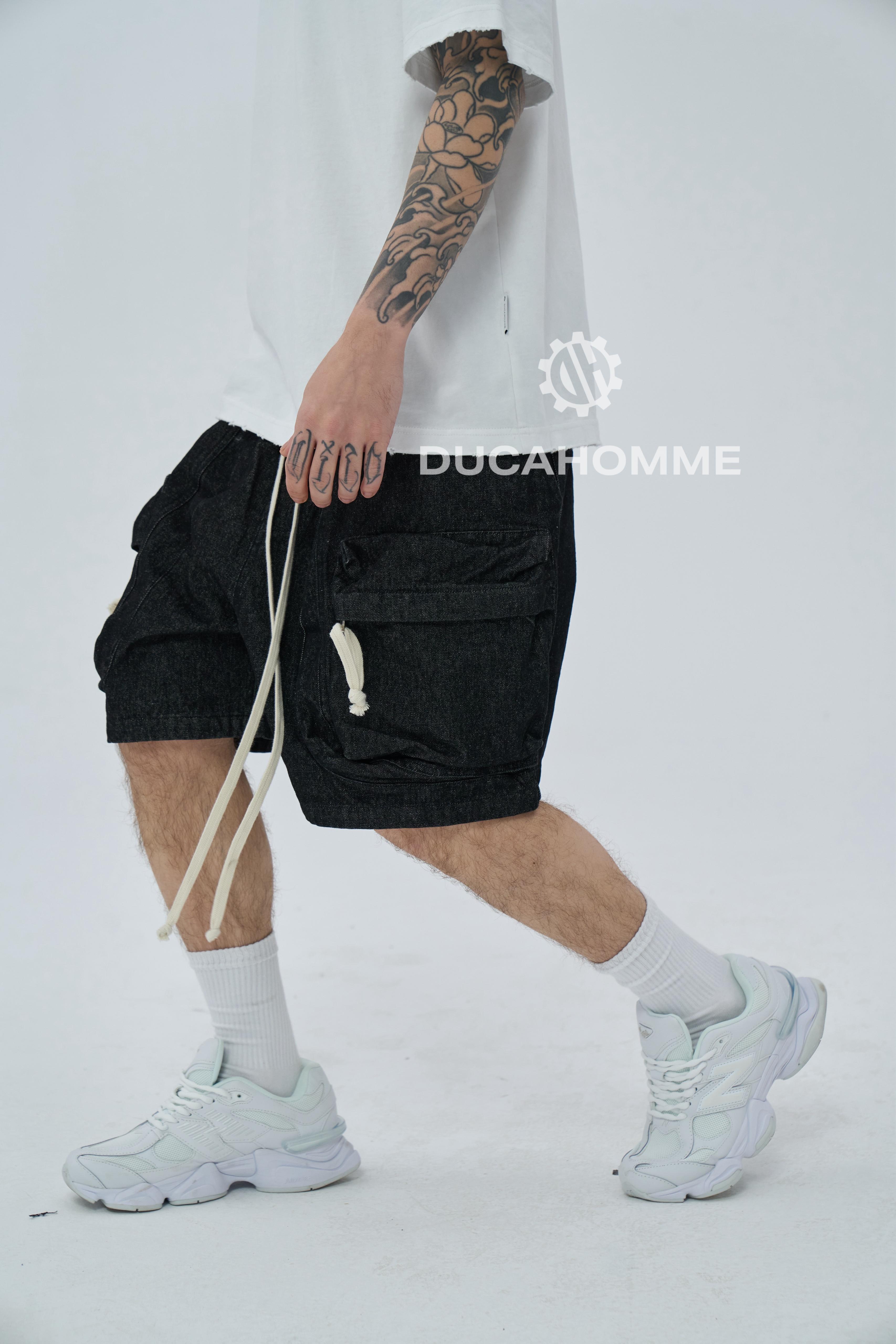 Pantaloncino Cargo Zip Effetto jeans nero