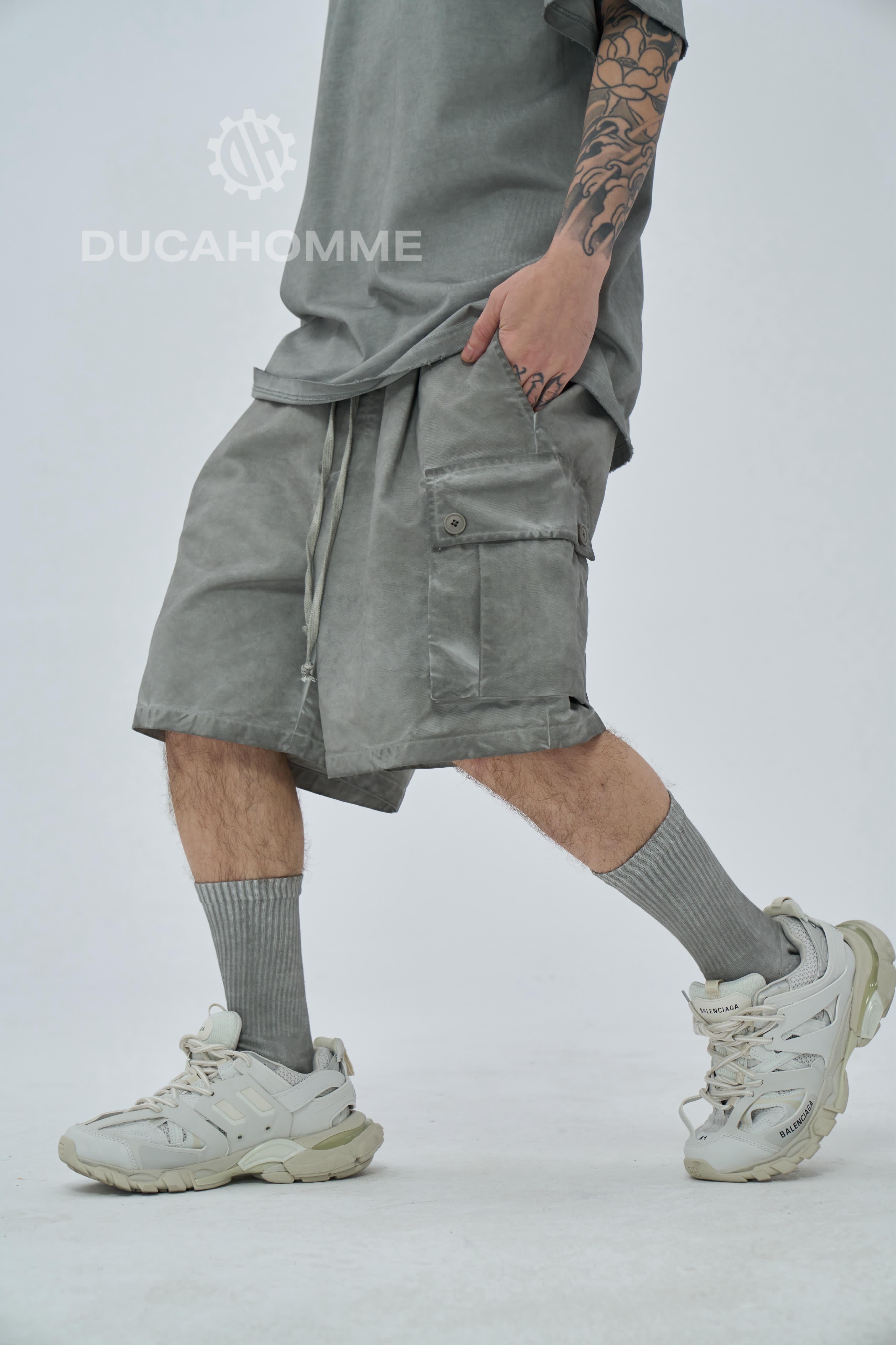 Pantaloncino Cargo Stone Wash Grigio chiaro