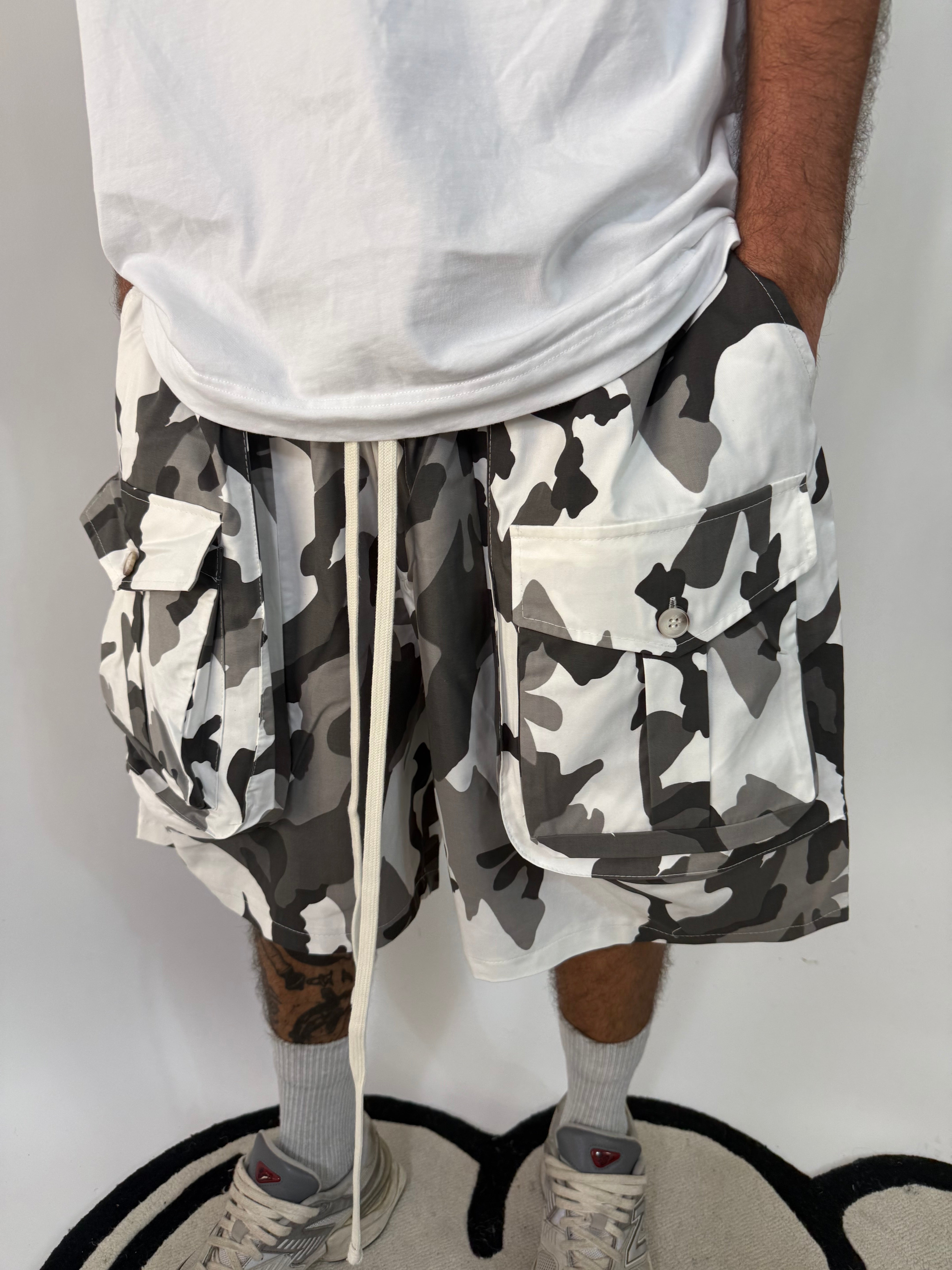 Pantaloncino Cargo Tasche davanti CamuFlage Grigio Militare