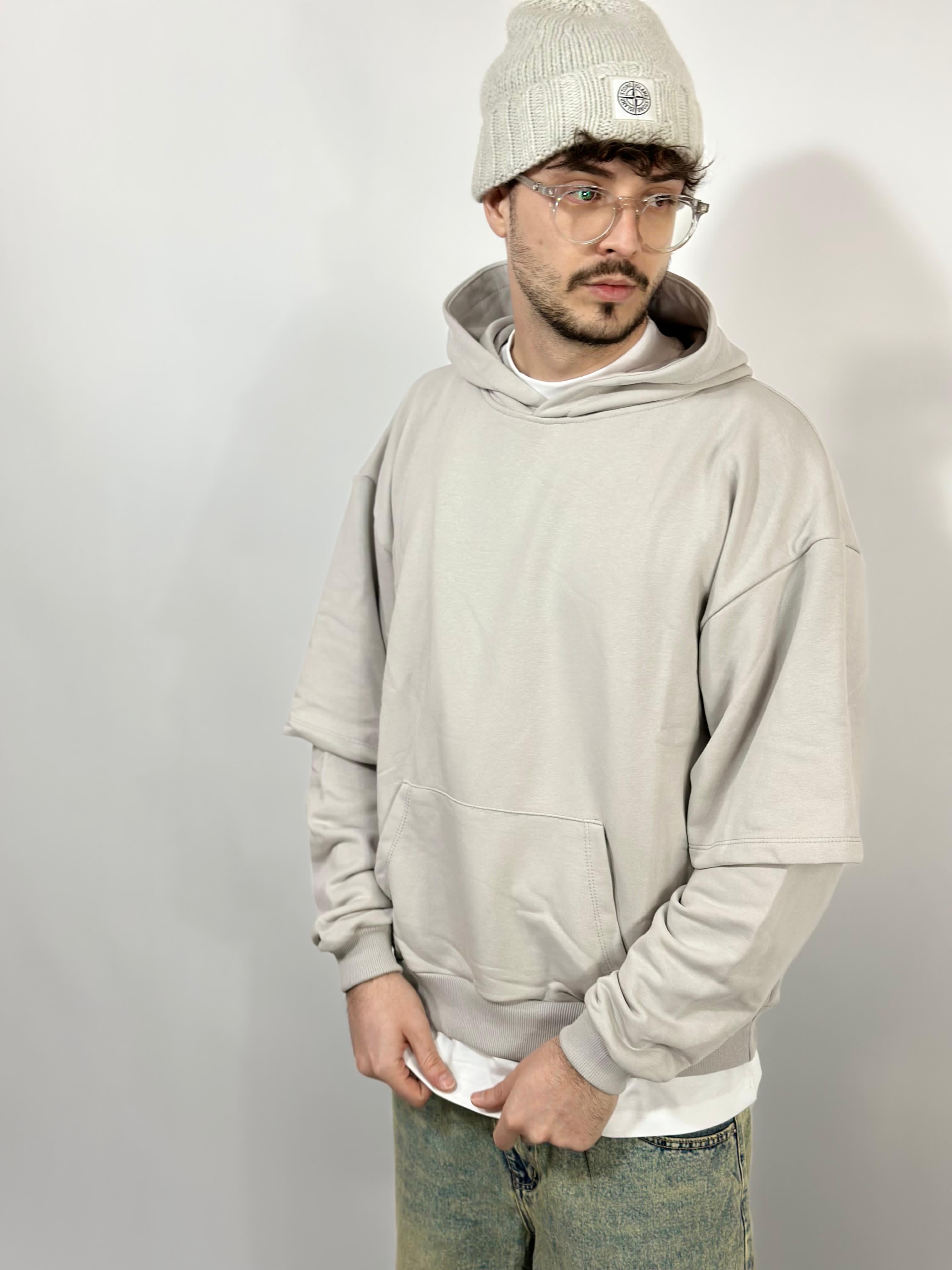 FELPA LEGGERA DOPPIA MANICA GRIGIO CHIARO