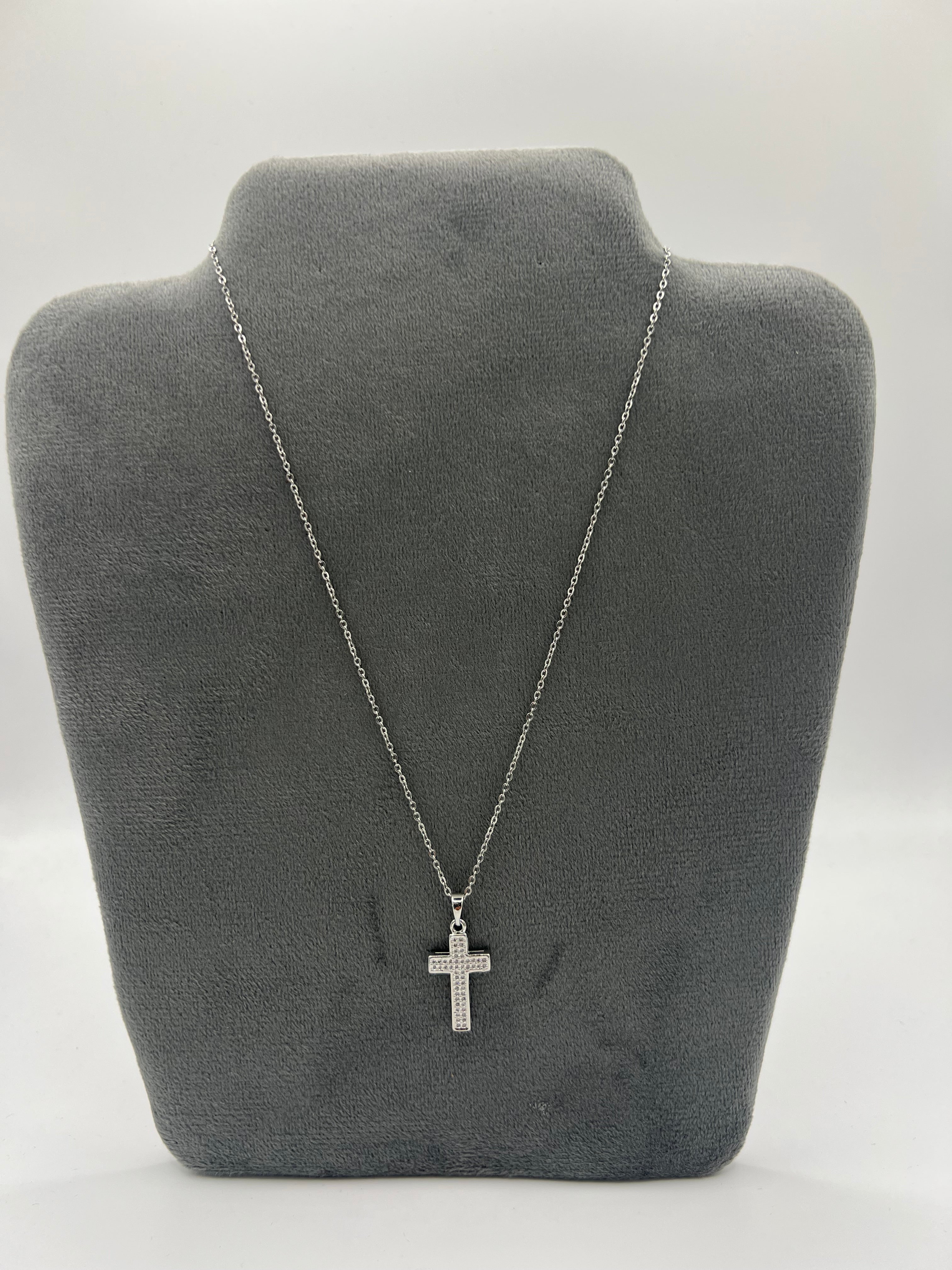 COLLANA CROCE color ARGENTO con BRILLANTINI