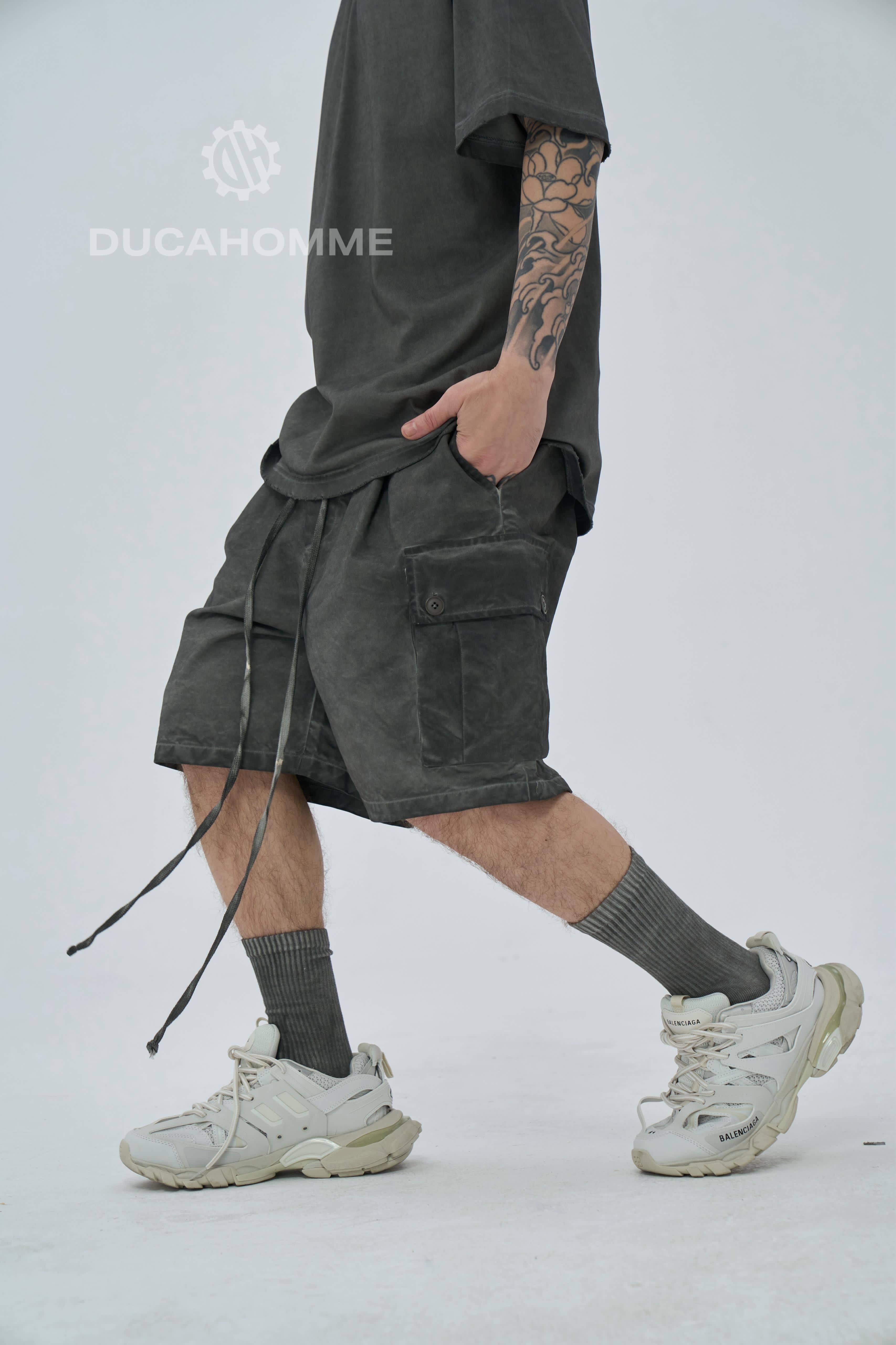 Pantaloncino Cargo Stone Wash Grigio scuro