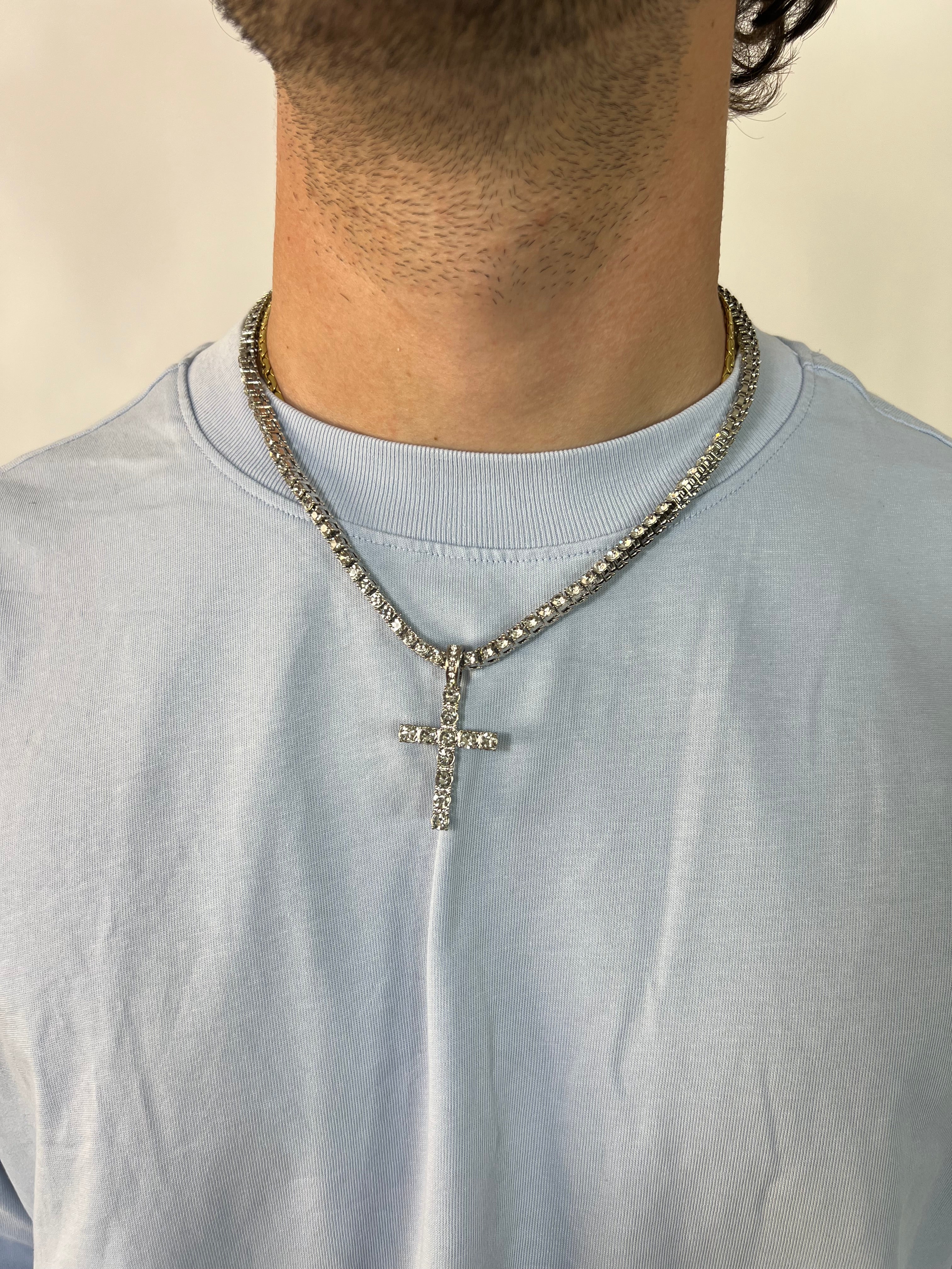 COLLANA TENNIS CROCE DIAMANTI