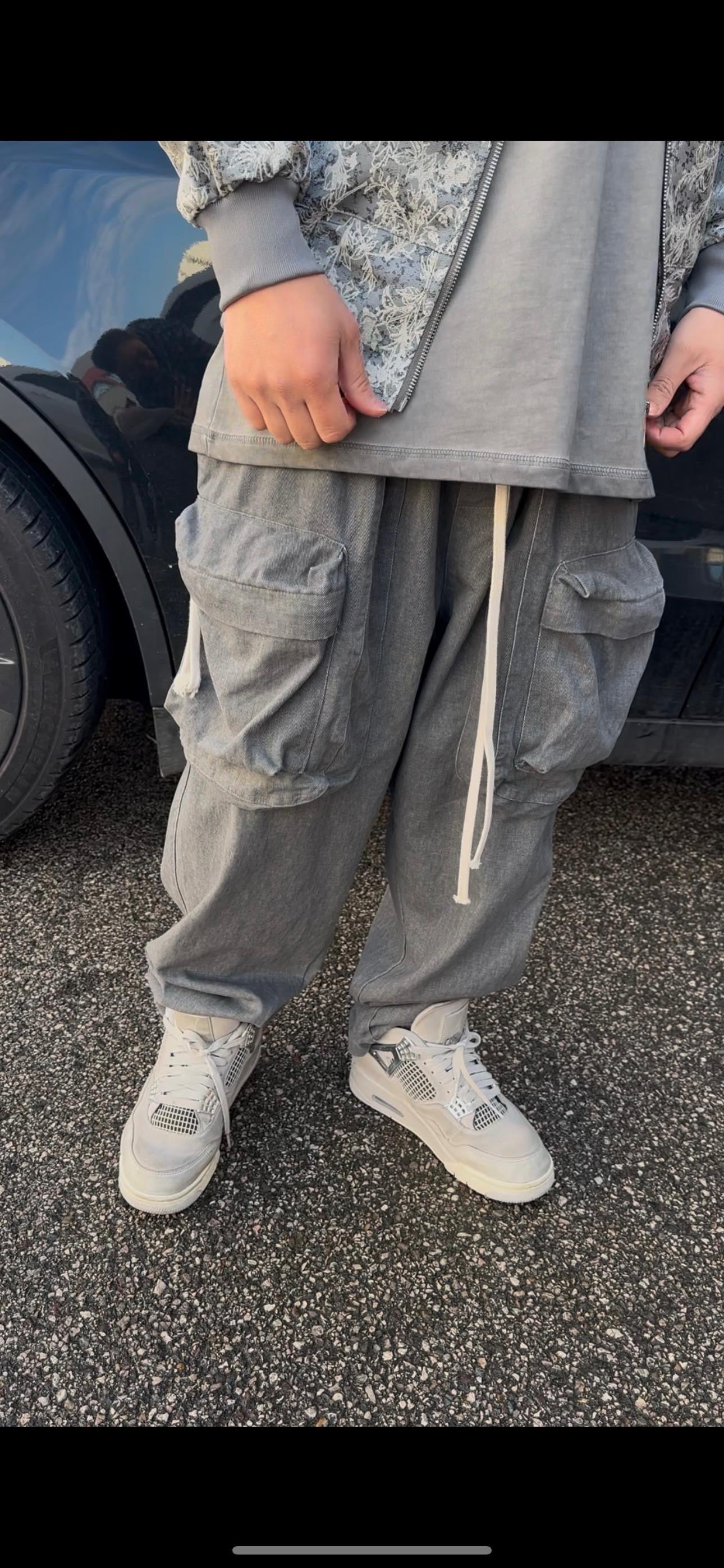 Pantalone Cargo Zip Tessuto Grigio Scuro