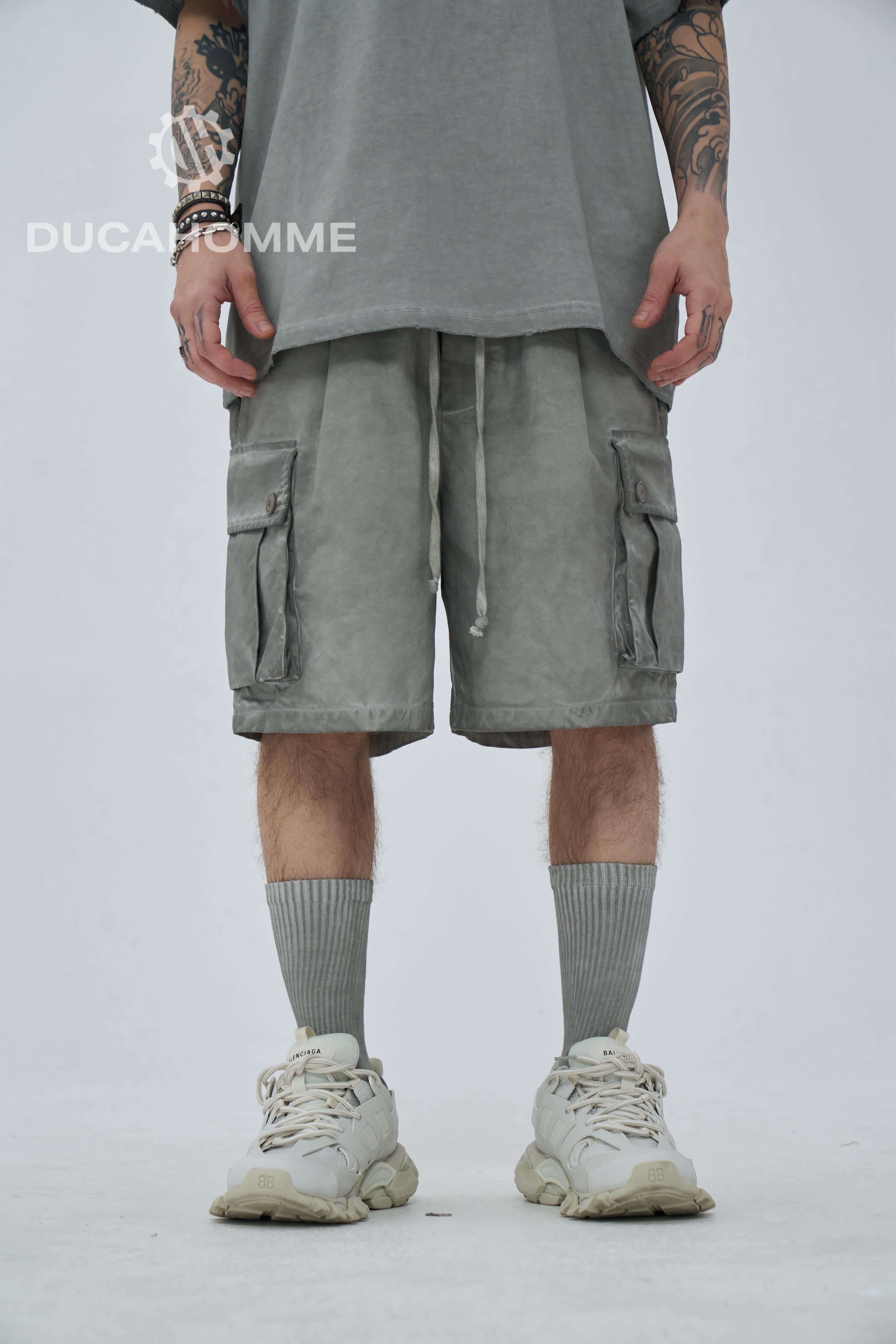 Pantaloncino Cargo Stone Wash Grigio chiaro