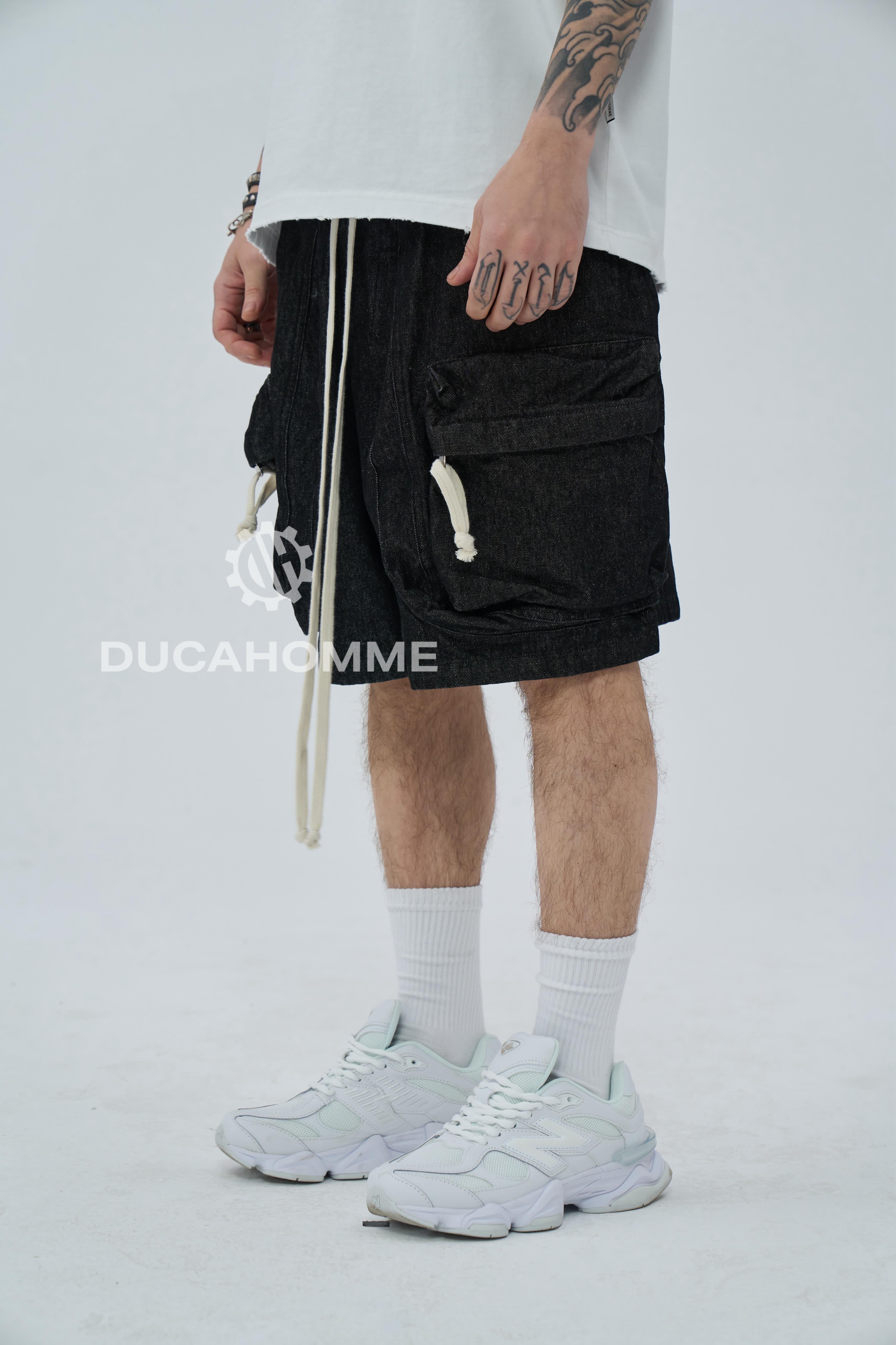 Pantaloncino Cargo Zip Effetto jeans nero