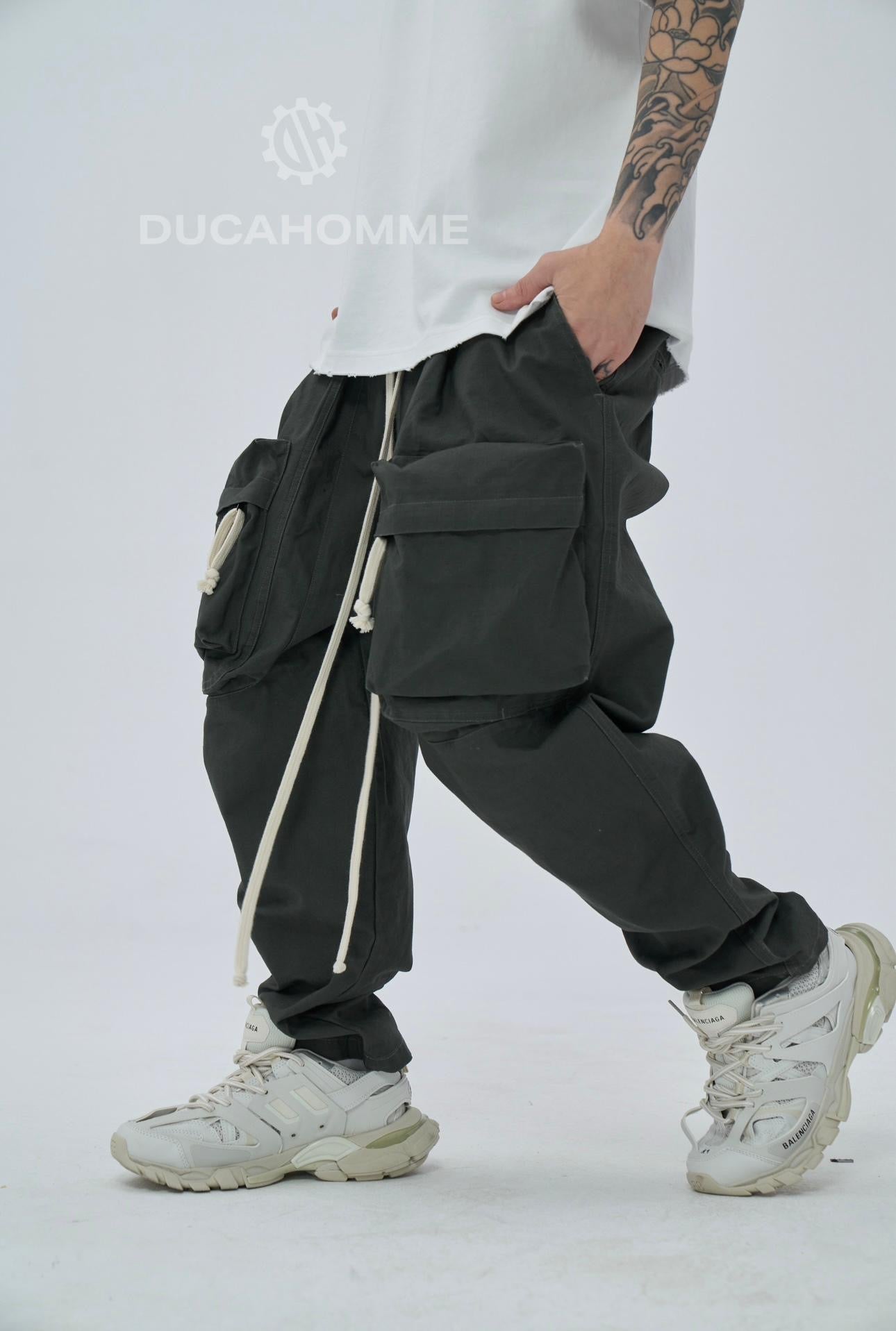 Pantalone Tessuto Cargo Zip Piombo Grigio Scuro