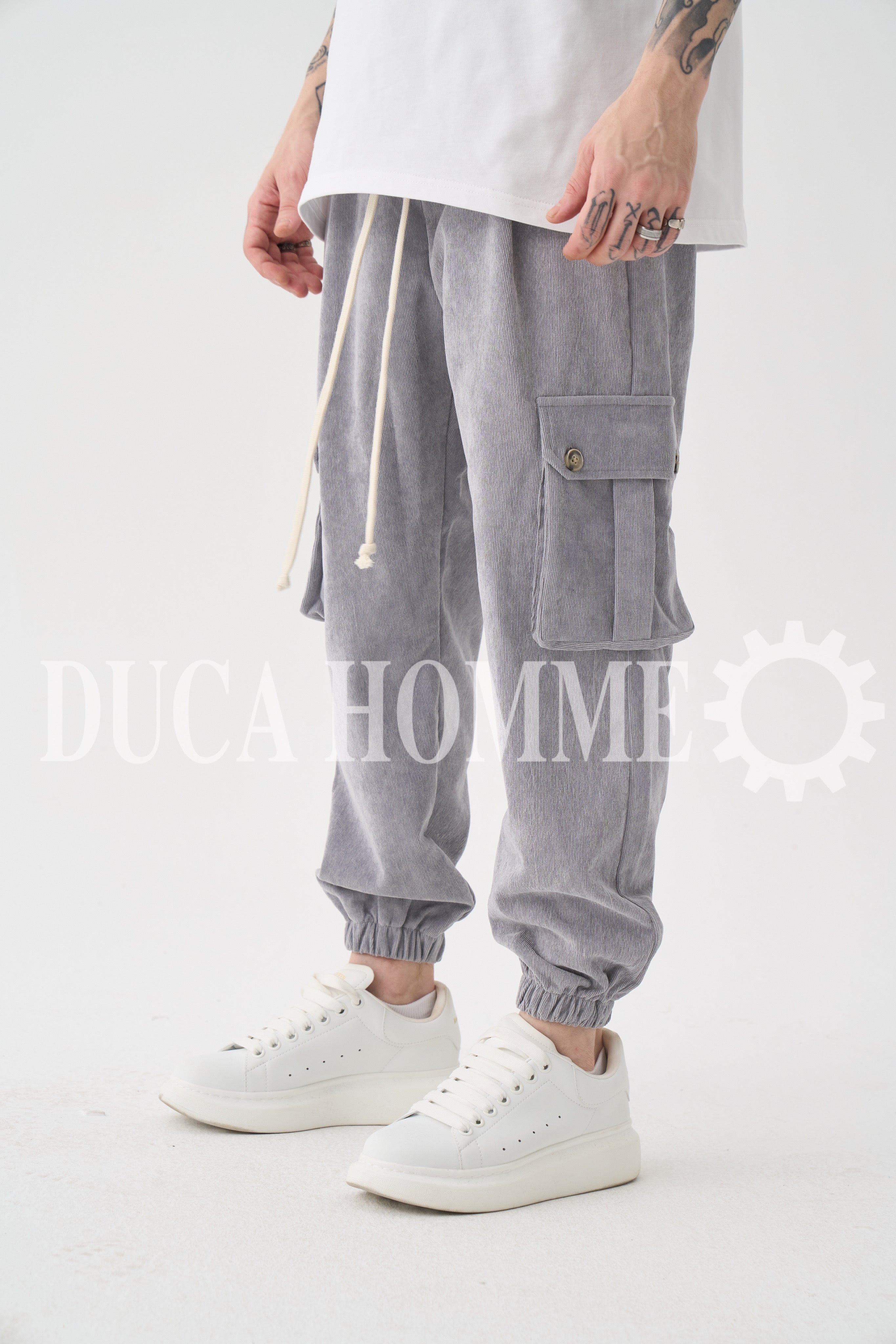 Cargo Costine Tessuto Leggero Grigio