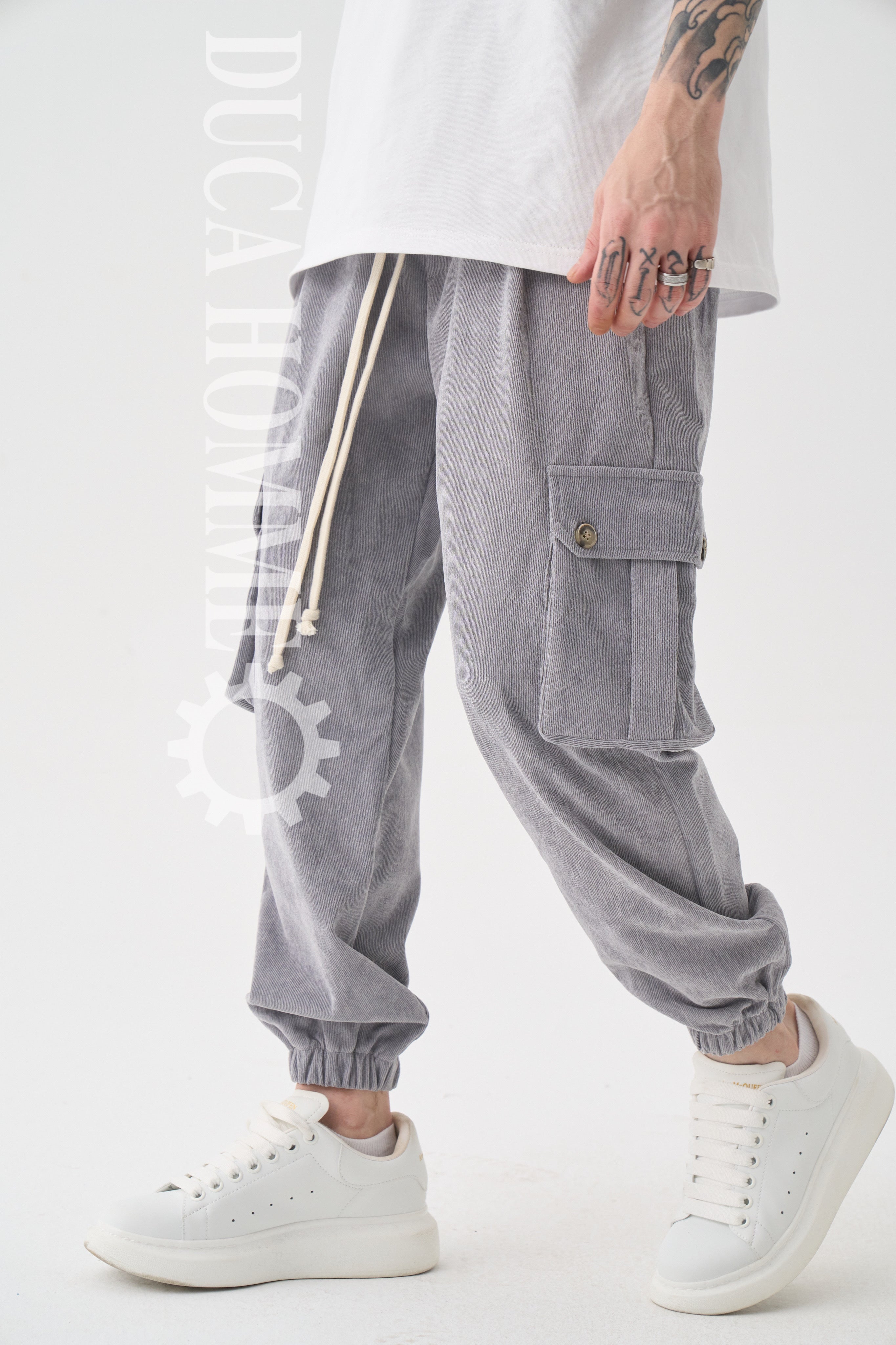 Cargo Costine Tessuto Leggero Grigio