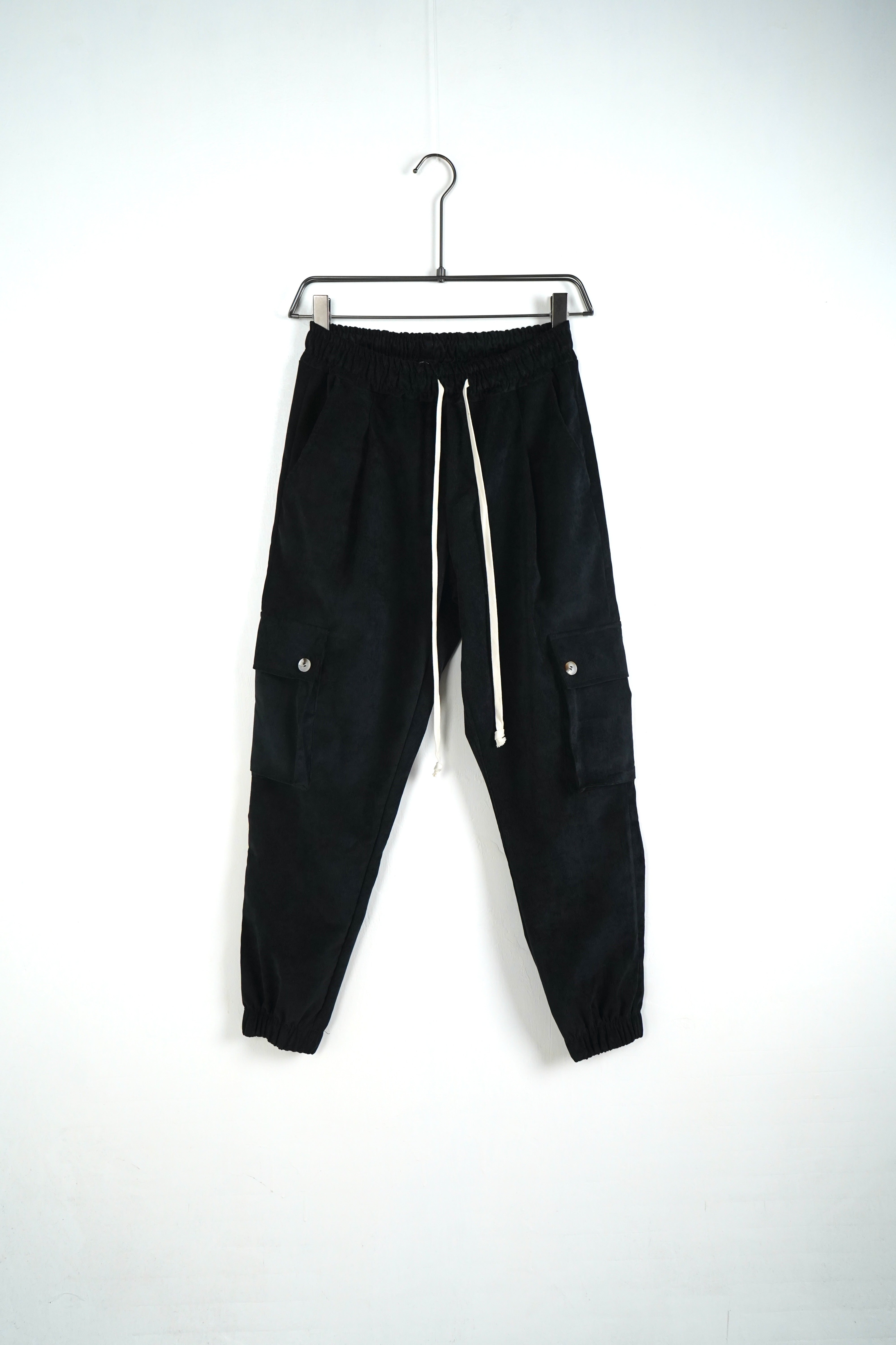 Pantalone Cargo a Costine Nero