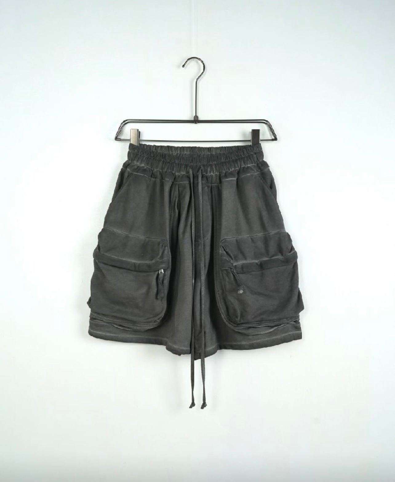 Pantaloncino Cargo Zip Cotone Stone Wash Grigio Scuro Piombo