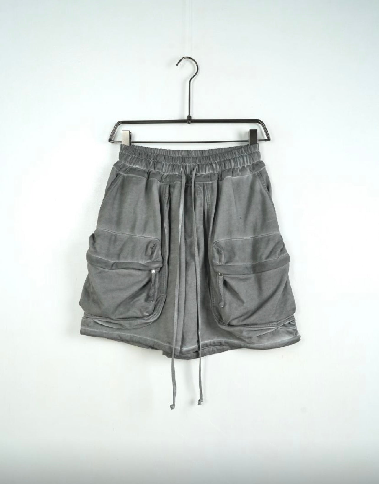 Pantaloncino Cargo Zip Cotone Stone Wash Grigio