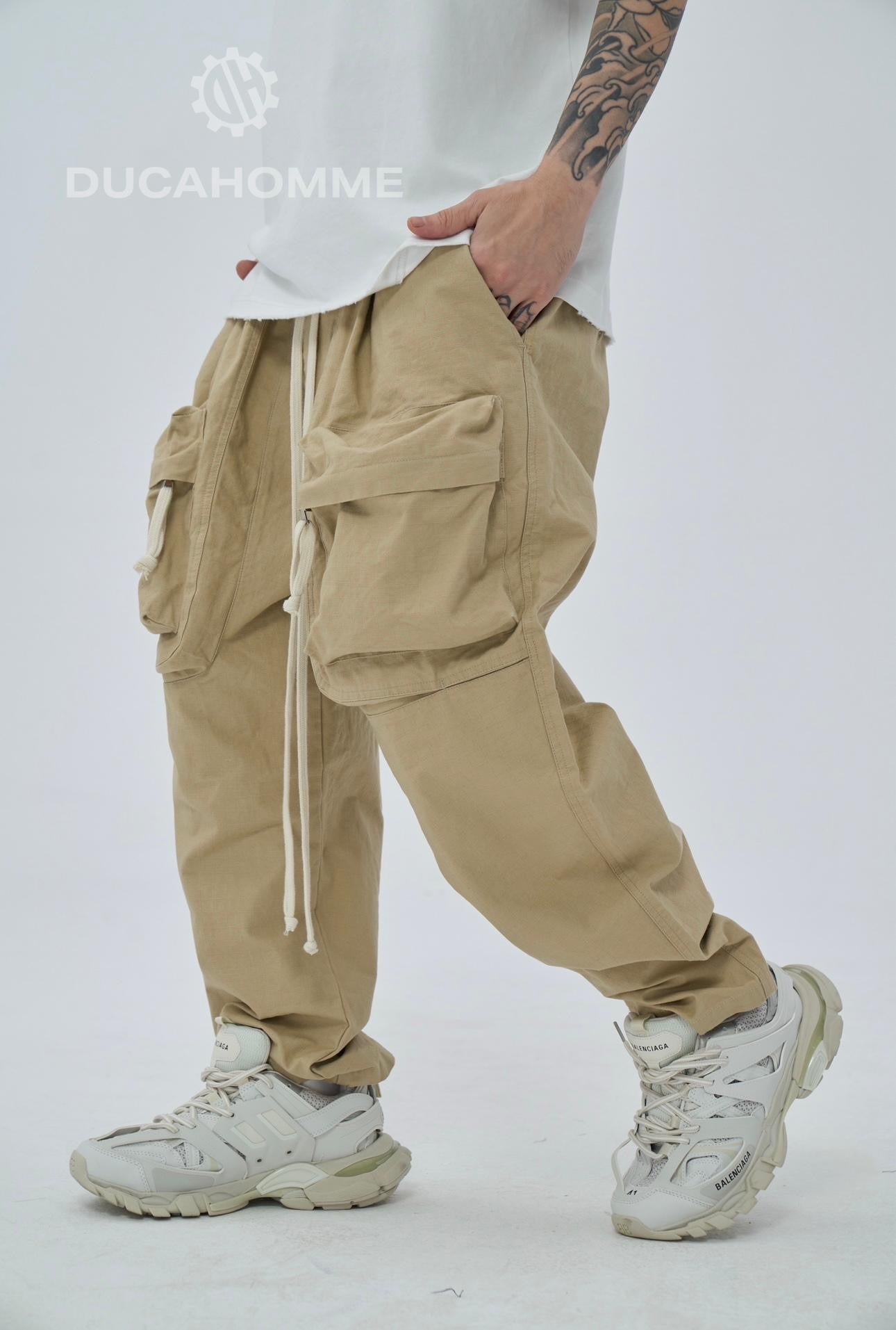 Pantalone Tessuto Cargo Zip Beige