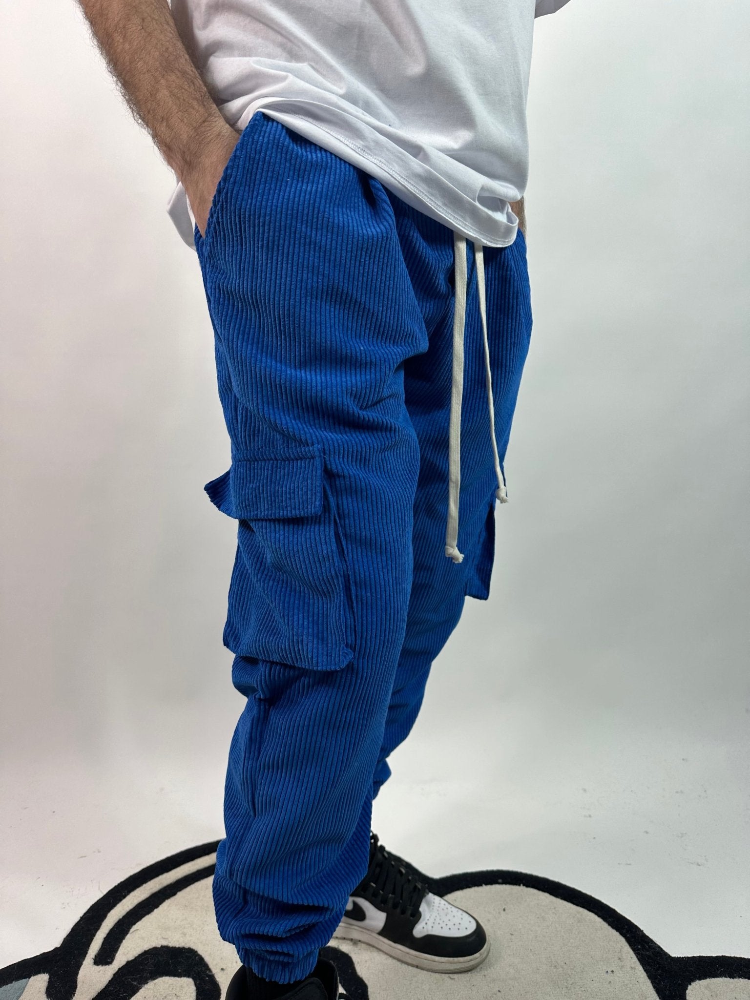 Pantalone Cargo a Coste Blu