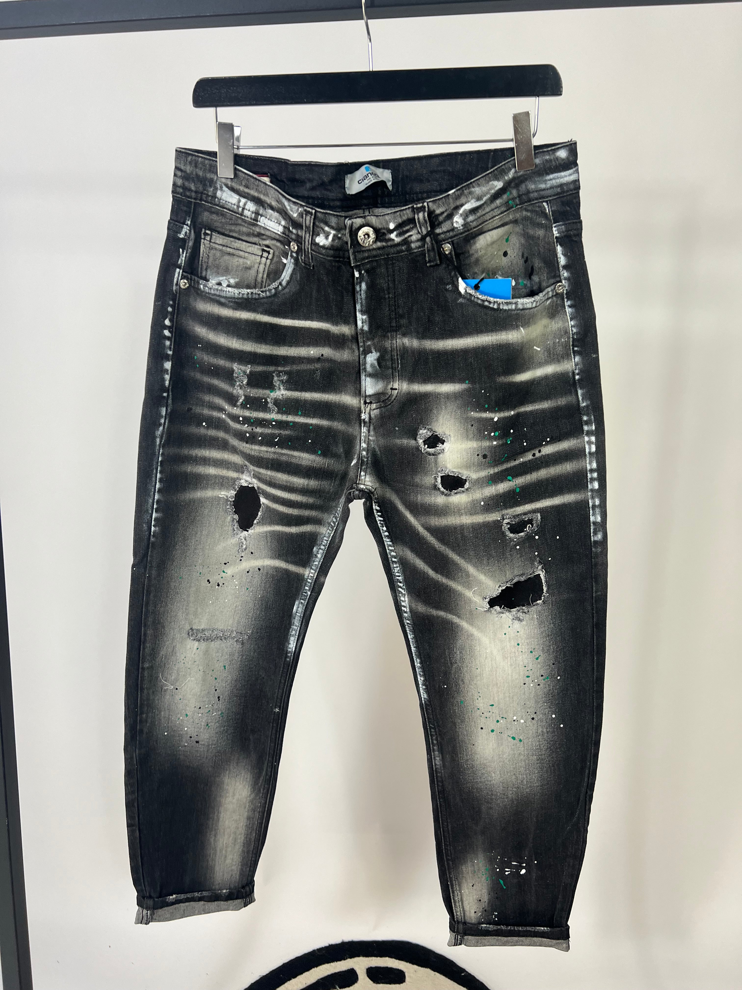 JEANS GRIGIO SVERNICIATO VERDE