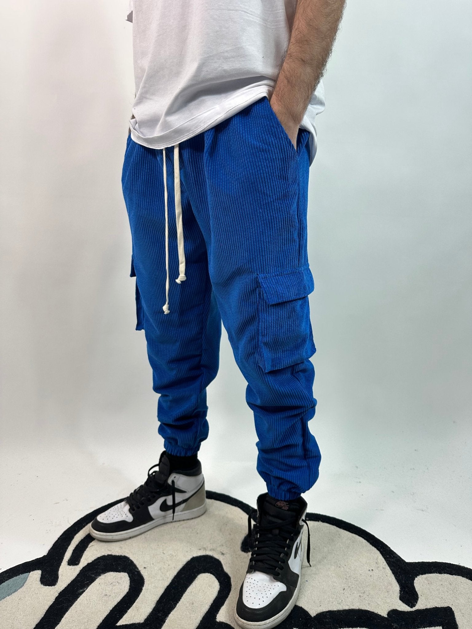 Pantalone Cargo a Coste Blu