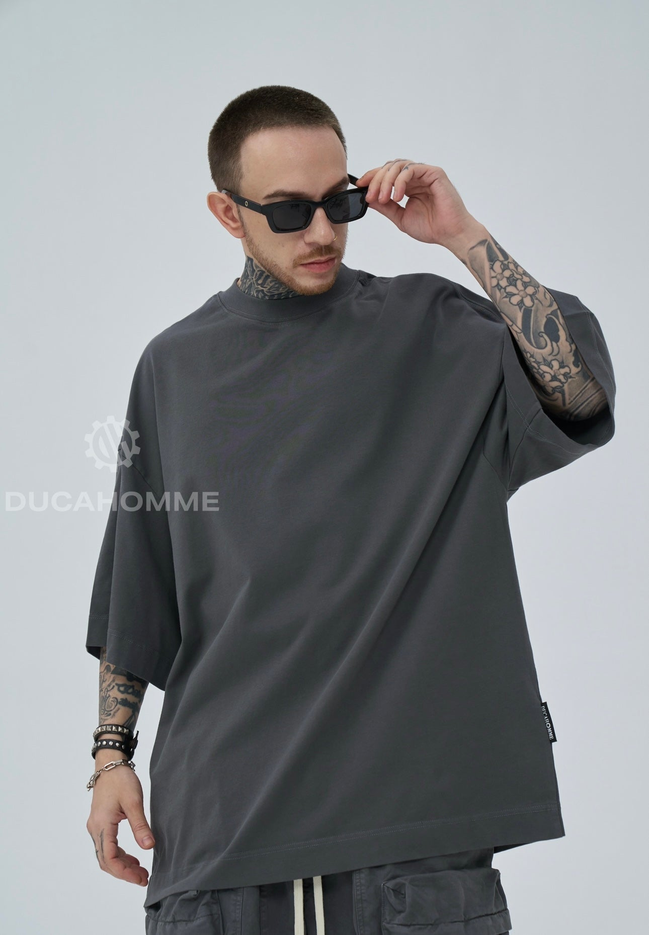 T SHIRT DUCA VIP OverSize Grigia Scura Piombo