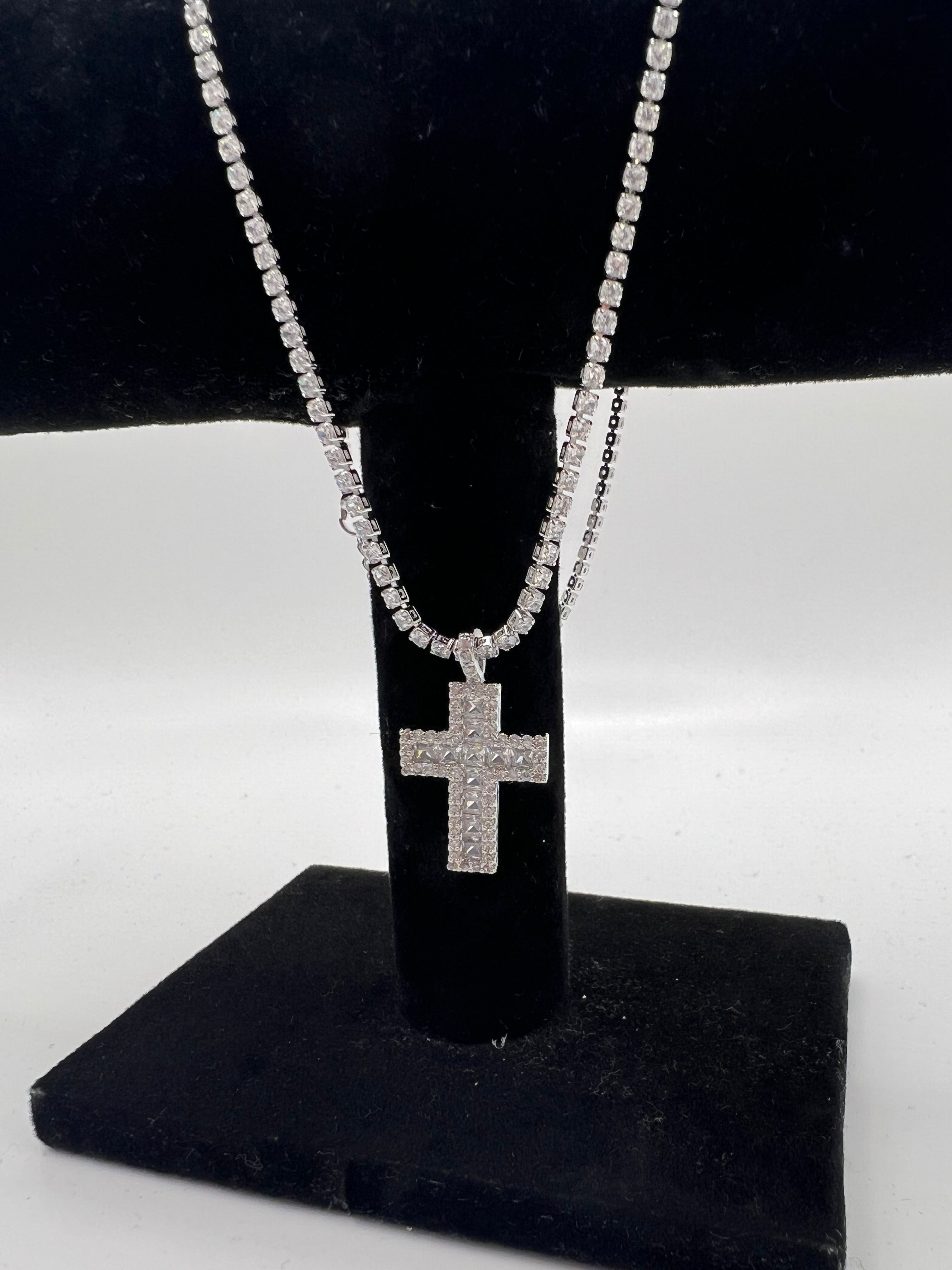 COLLANA TENNIS CROCE DIAMANTI