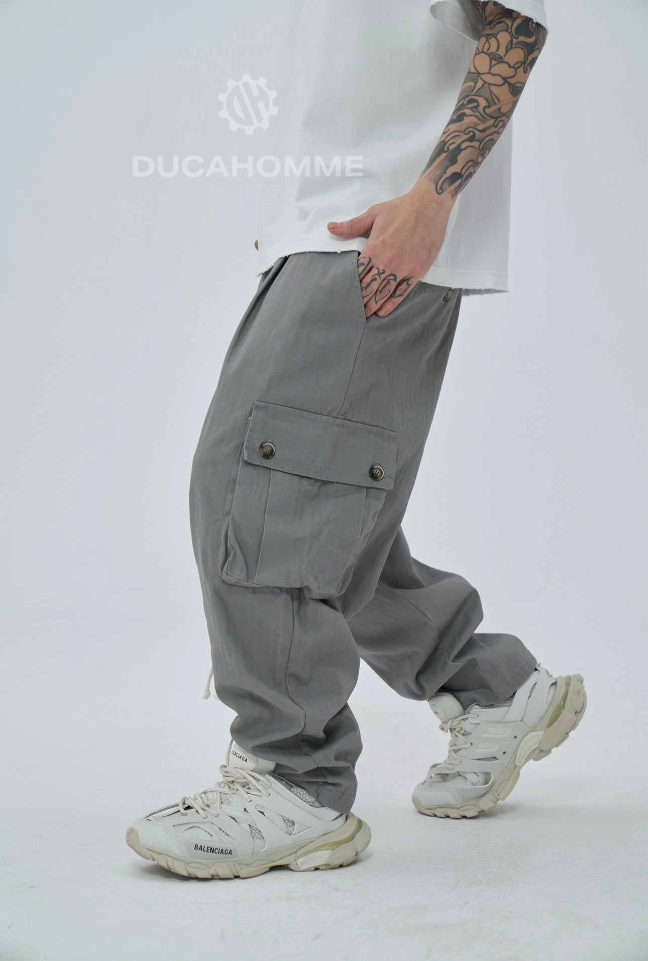 Pantalone Sartoriale Cargo Grigio Chiaro