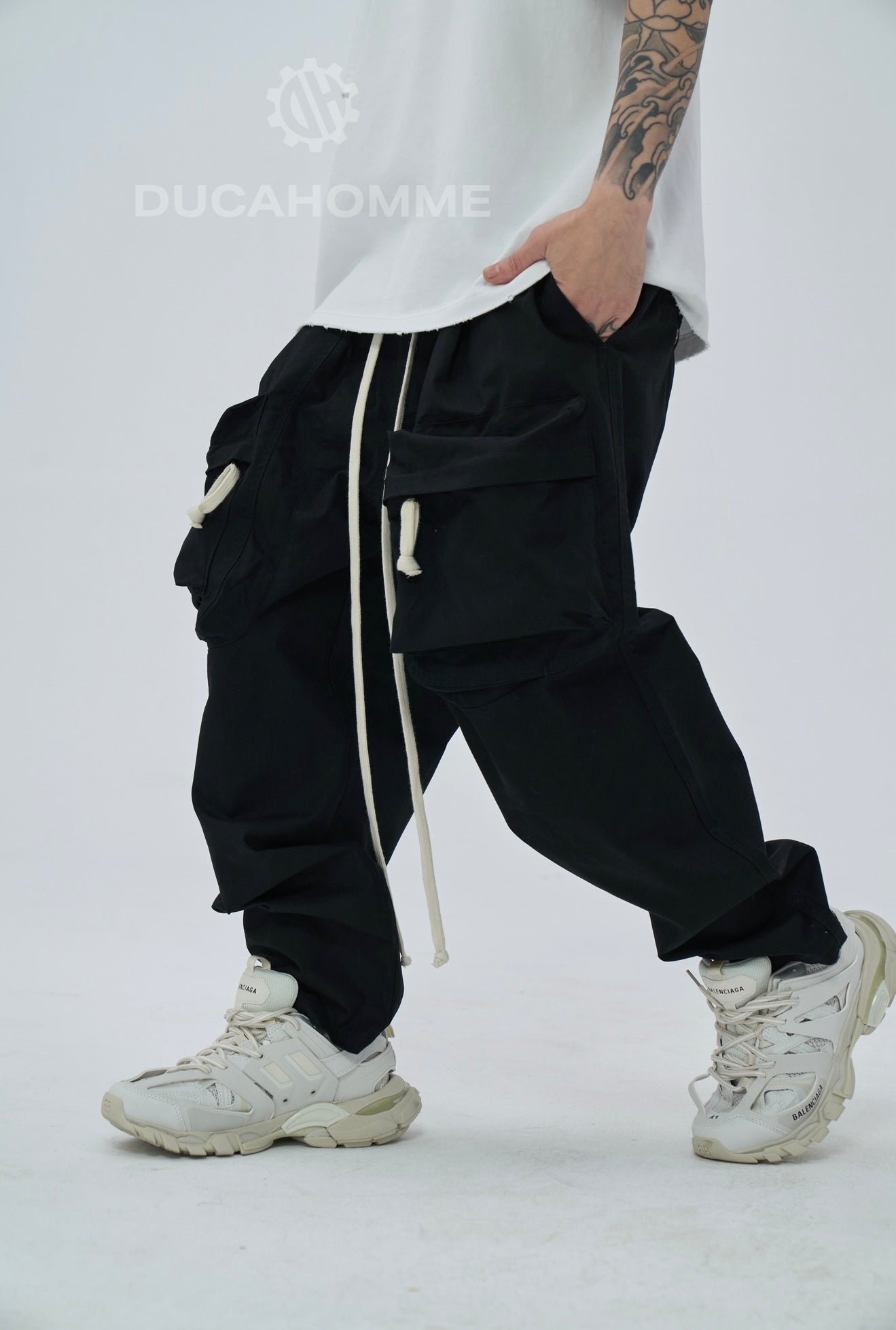 Pantalone Sartoriale Cargo Zip Fondo Ampio Nero