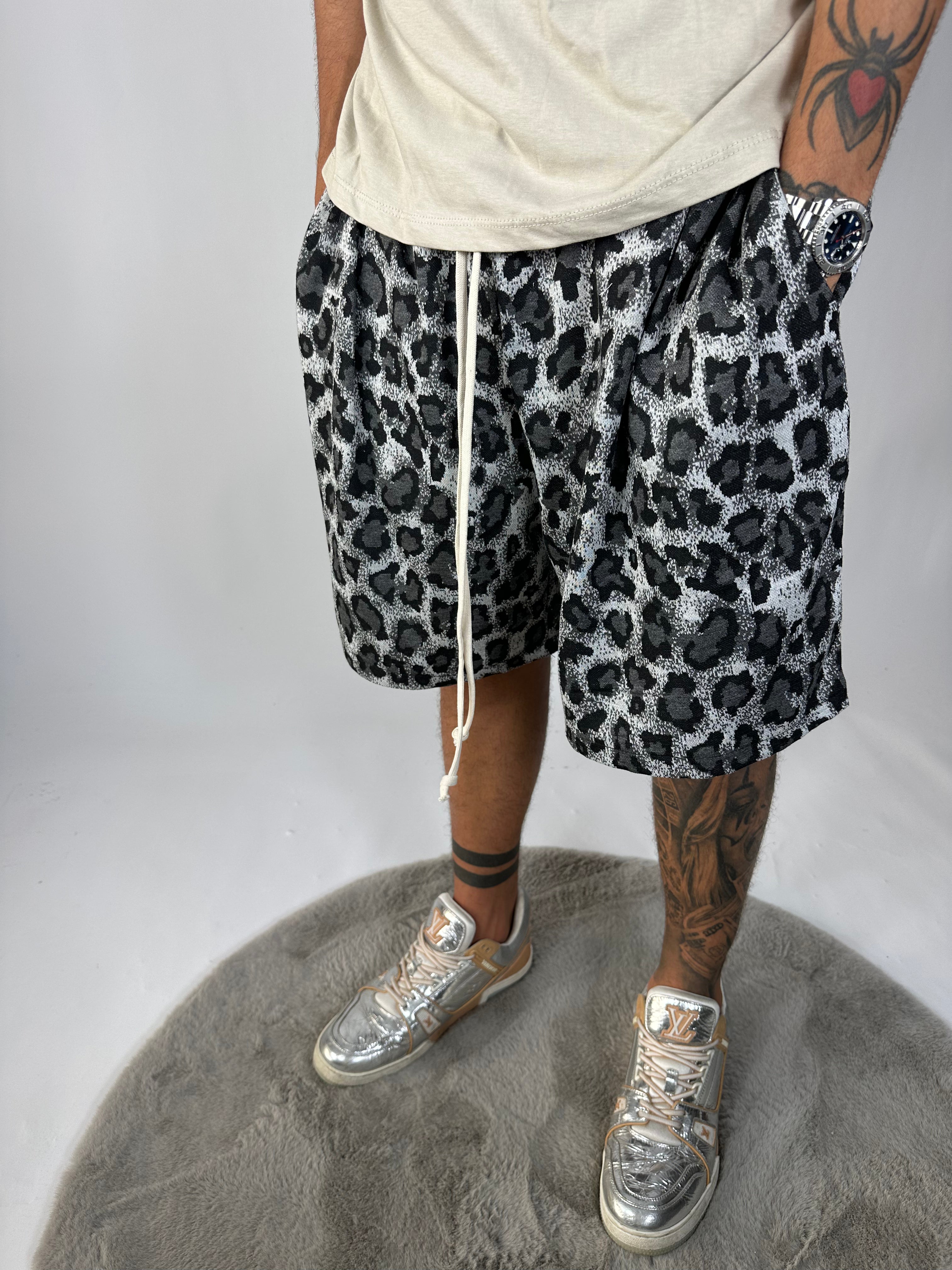 Pantaloncini Leopardati Grigio